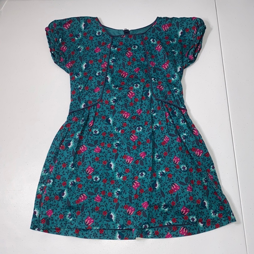 Tea Collection Girl’s Greenish Blue Floral Short Sleeve Dress Size 5